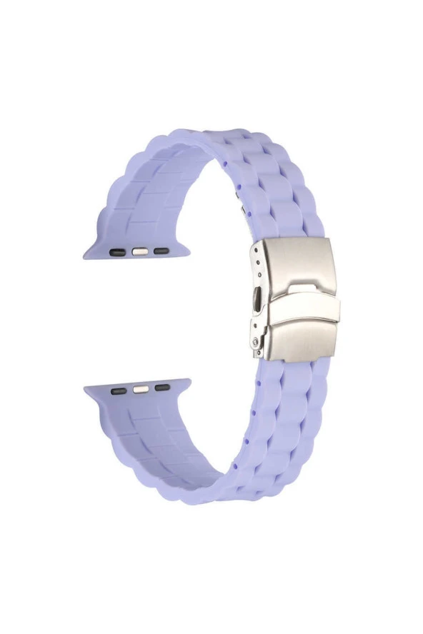 Apple Watch 6 Ile Uyumlu Kordon 38-40mm Metal Toka Delikli Ayarlanabilir Panoply Silikon Kayış Lila