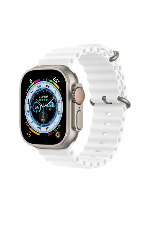 Apple Watch 7 Ile Uyumlu Okyanus Quintessential 41 Mm Kabartmalı Metal Tokalı Kordon Beyaz