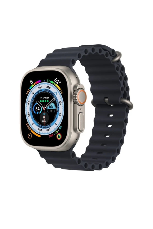 Apple Watch 7 İle Uyumlu Okyanus Quintessential 41 Mm Kabartmalı Metal Tokalı Kordon Mindnight