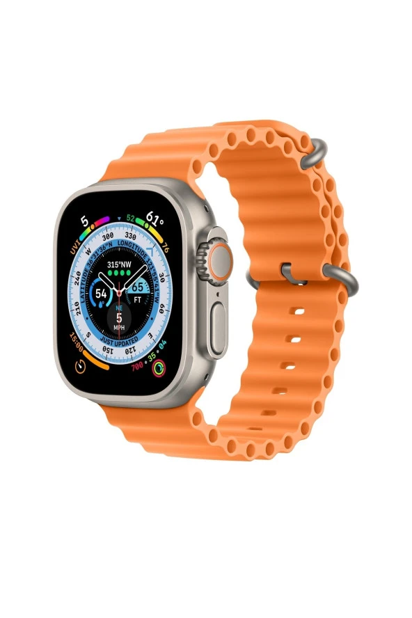 Apple Watch 7 Ile Uyumlu Okyanus Quintessential 41 Mm Kabartmalı Metal Tokalı Kordon Turuncu