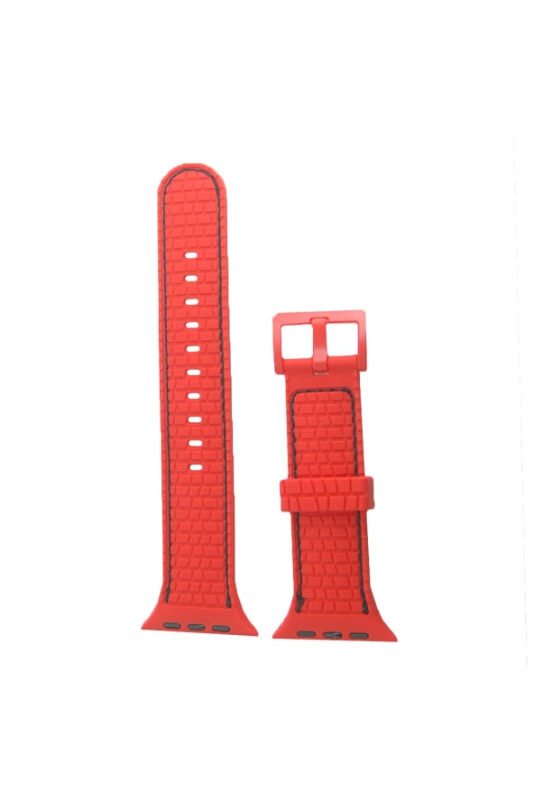 Apple Watch 5 Ile Uyumlu Delikli Vlahovic 42-44mm Dikişli Tokalı Kordon Kırmızı - Resim 2