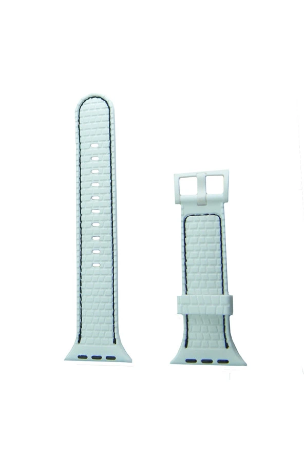 Apple Watch 3 Ile Uyumlu Delikli Vlahovic 42-44mm Dikişli Tokalı Kordon Beyaz - Resim 2