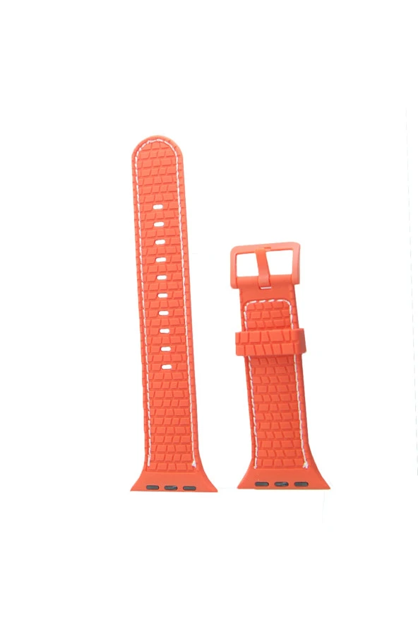 Watch 7 Ile Uyumlu Delikli Vlahovic 41mm Dikişli Tokalı Kordon Turuncu - Resim 3