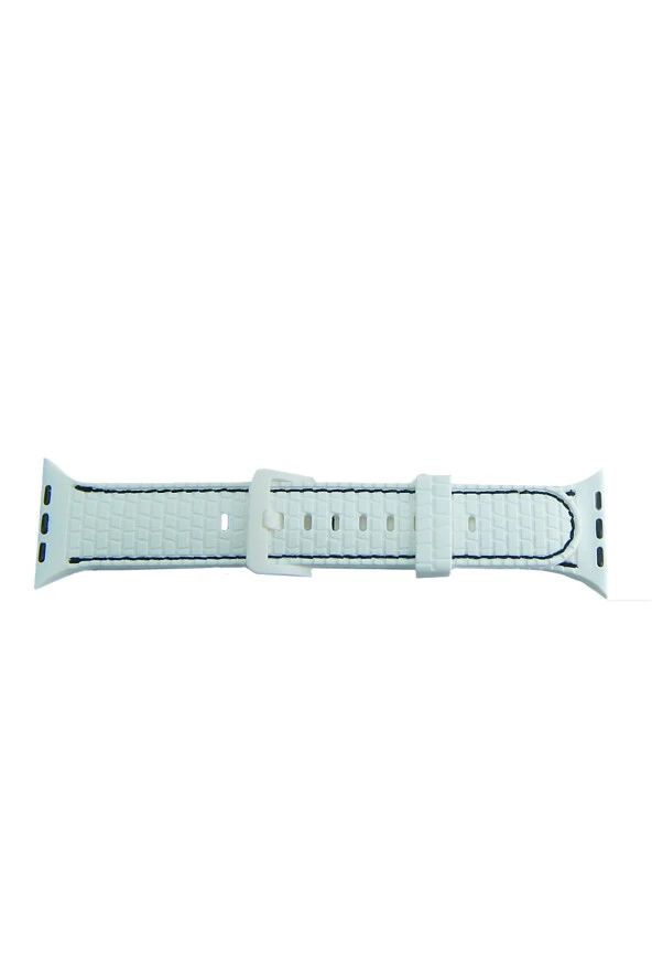 Watch 7 Ile Uyumlu Delikli Vlahovic 45mm Dikişli Tokalı Kordon Beyaz