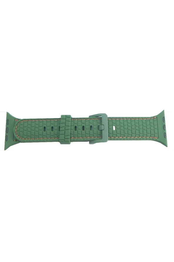 Watch 3 Ile Uyumlu Delikli Vlahovic 42-44mm Dikişli Tokalı Kordon Koyu Yeşil
