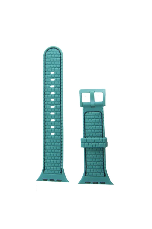 Watch 5 Ile Uyumlu Delikli Vlahovic 42-44mm Dikişli Tokalı Kordon Su Yeşili - Resim 3