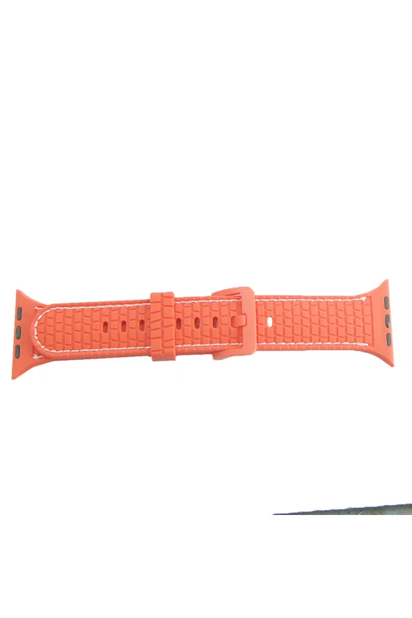 Apple Watch 4 Ile Uyumlu Delikli Vlahovic 42-44mm Dikişli Tokalı Kordon Turuncu