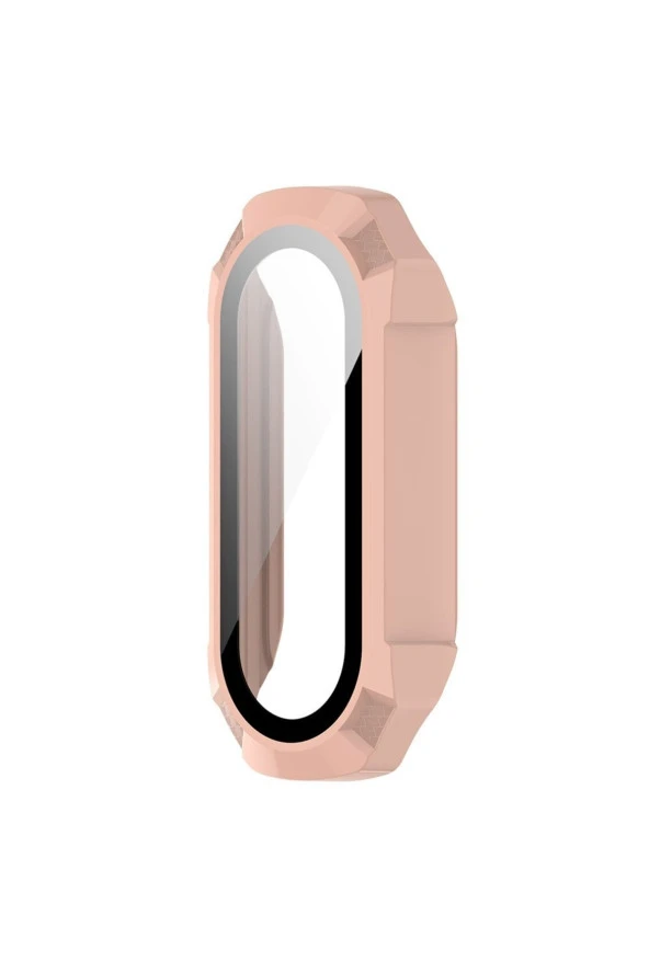 Xiaomi Mi Band 7 Ile Uyumlu Hard Case Anti Shock Ekran Korumalı Solitude Kayış Rosegold