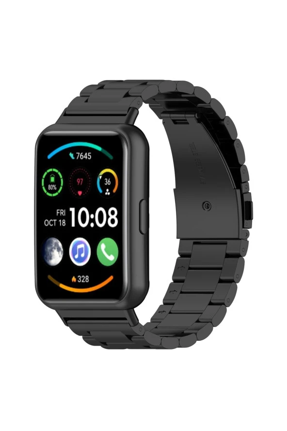 Huawei Watch Fit 2 Ile Uyumlu Metal Tasarımlı Paslanmaz Çelik Imbrication Akıllı Saat Kordunu Siyah ürün görseli