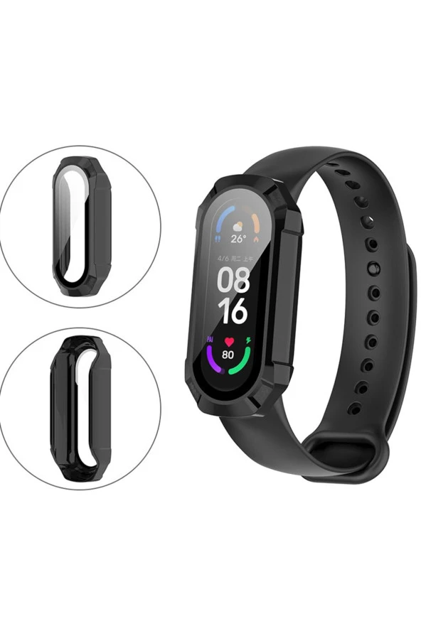 Xiaomi Mi Band 7 Ile Uyumlu Hard Case Anti Shock Ekran Korumalı Solitude Kayış Beyaz - 3