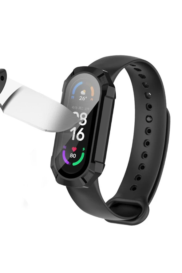 Xiaomi Mi Band 7 Ile Uyumlu Hard Case Anti Shock Ekran Korumalı Solitude Kayış Siyah - Resim 4