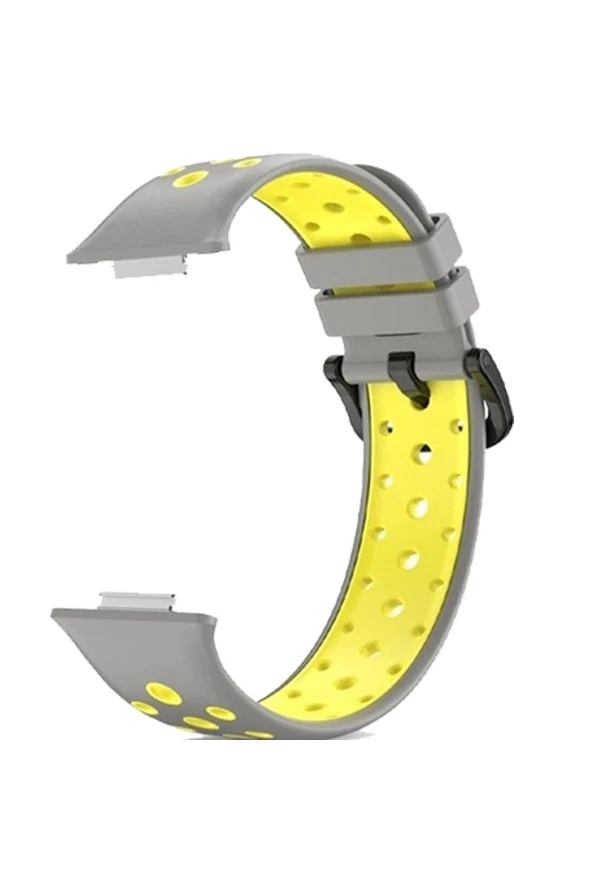 Huaweı Watch Fit 2 Ile Uyumlu Kayış Delikli Esnek Tokalı Wanderlust Spor Kordon Gri-sarı