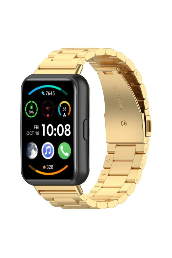 Huawei Watch Fit 2 Ile Uyumlu Metal Tasarımlı Paslanmaz Çelik Imbrication Akıllı Saat Kordunu Gold ürün görseli