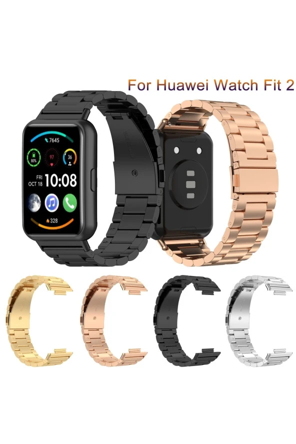 Huawei Watch Fit 2 Ile Uyumlu Metal Tasarımlı Paslanmaz Çelik Imbrication Akıllı Saat Kordunu Gold - Resim 4