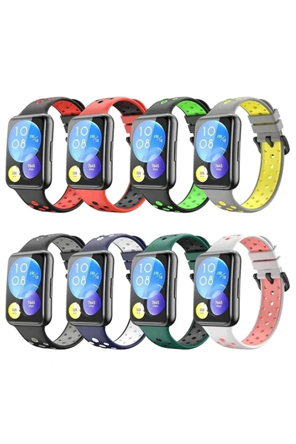 Huaweı Watch Fit 2 Ile Uyumlu Kayış Delikli Esnek Tokalı Wanderlust Spor Kordon Koyu Yeşil - Resim 3