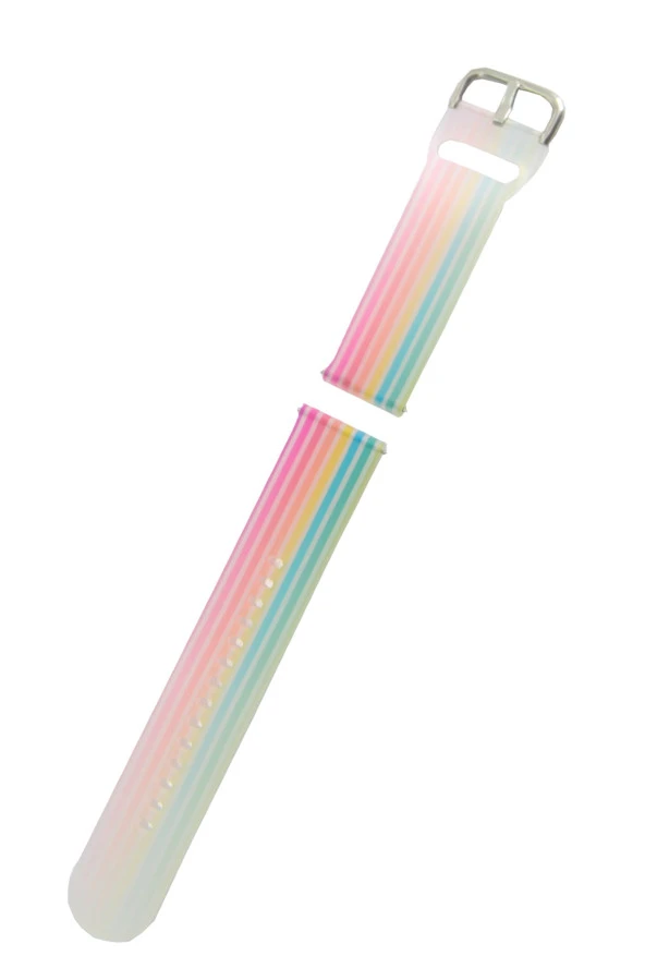 Huawei Honor Magic 2 46mm Ile Uyumlu Kayış Renkli Desenli Erstwhile Kordon Rainbow White - 3
