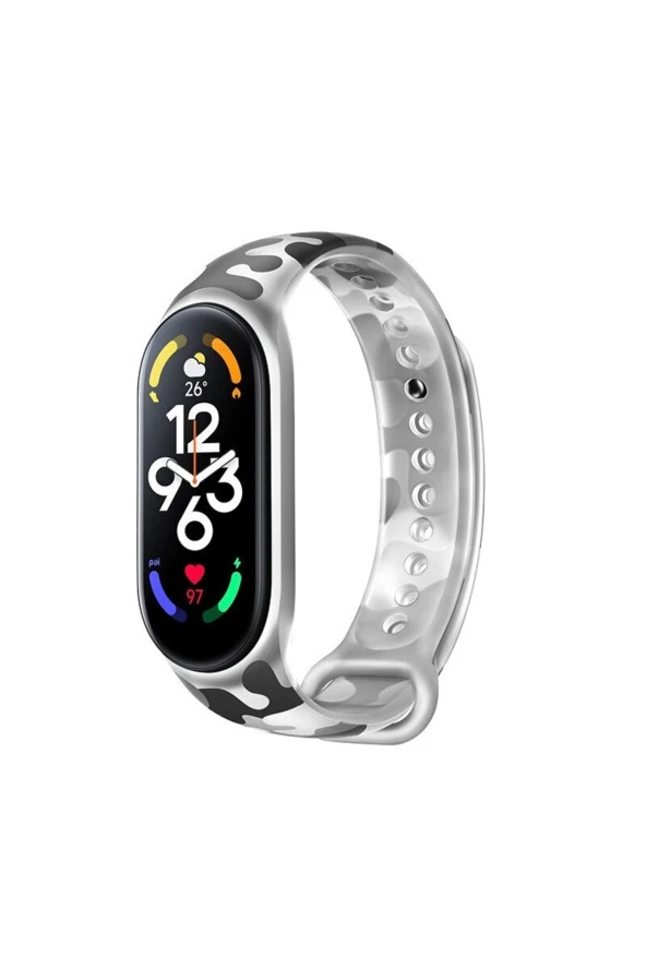 Xiaomi Mi Band 6 Uyumlu Kamuflaj Desenli Bucolic Solider Spor Saat Bileklik Kayışı Black White