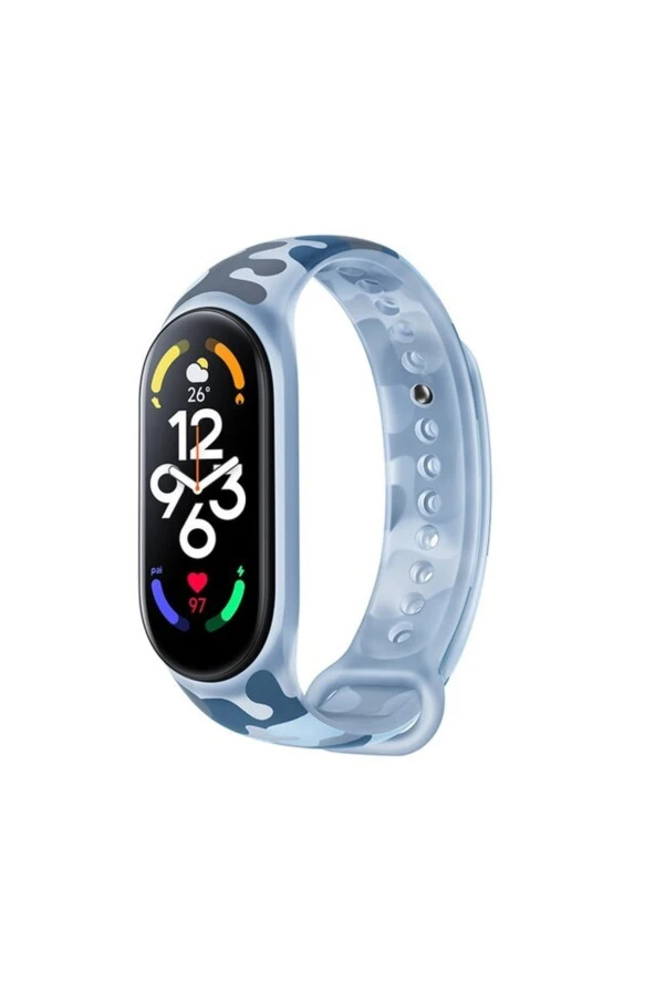 Xiaomi Mi Band 6 Ile Uyumlu Kamuflaj Desenli Bucolic Solider Spor Saat Bileklik Kayışı Mavi