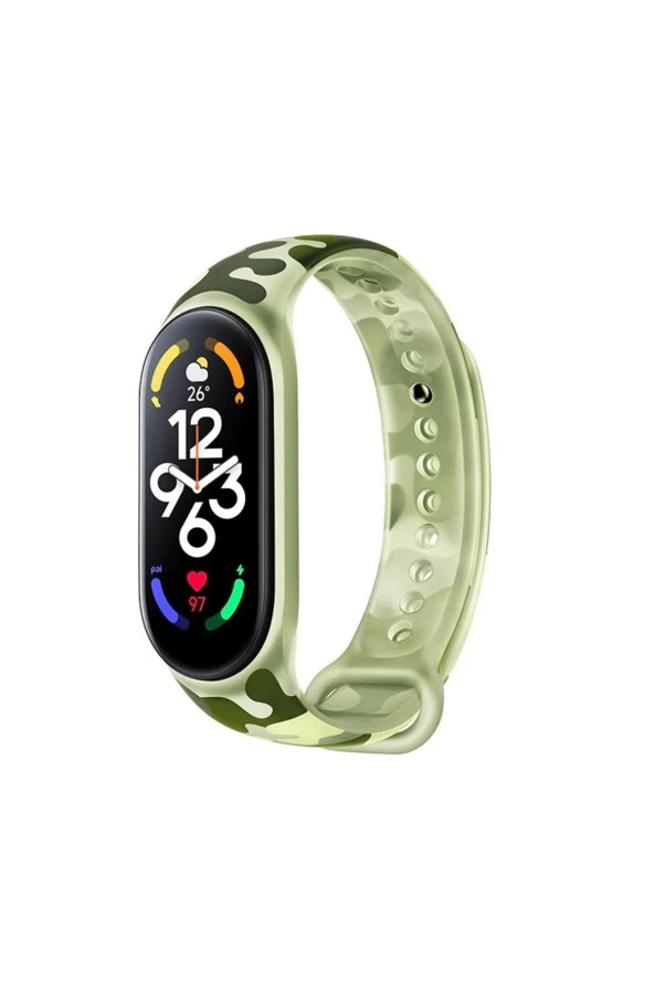 Xiaomi Mi Band 7 Ile Uyumlu Kamuflaj Desenli Bucolic Solider Spor Saat Bileklik Kayışı Asker Yeşil