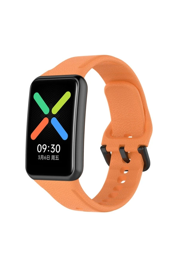 Oppo Watch Free Ile Uyumlu Silikon Tokalı Delikli Spor Silikon Kayış Turuncu