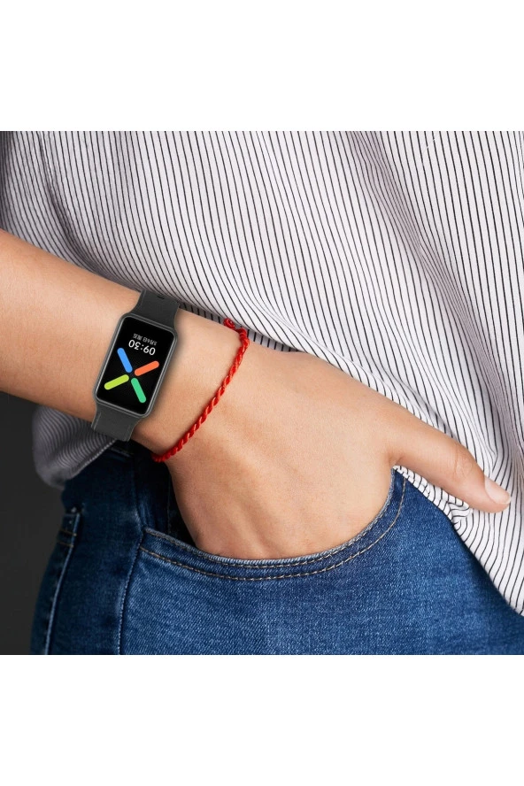 Oppo Watch Free Ile Uyumlu Silikon Tokalı Delikli Spor Silikon Kayış Krem - 3