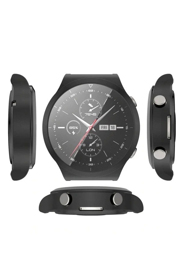 Huawei Watch Gt3 Pro 43mm Ile Uyumlu Gard 360 Kapatan 43 Mm Ekran Koruyucu Silikon Siyah - 2