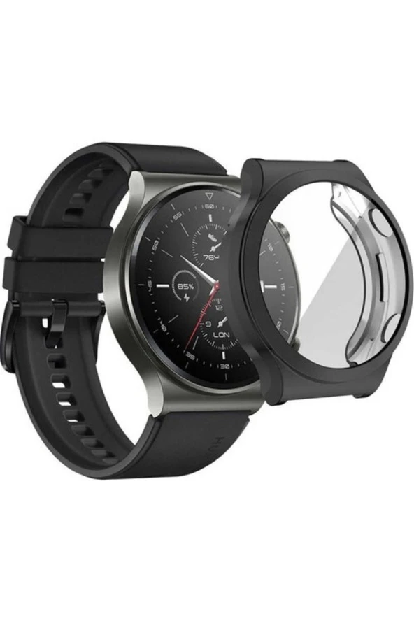 Huawei Watch Gt3 Pro 46mm Ile Uyumlu Gard 360 Kapatan 46 Mm Ekran Koruyucu Silikon Siyah