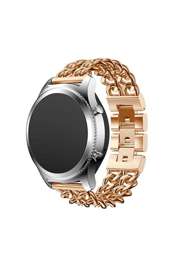 Huawei Watch Gt 3 Pro Ile Uyumlu 46 Mm Kordon Zincir Halkalı Metal Örgülü Rosegold