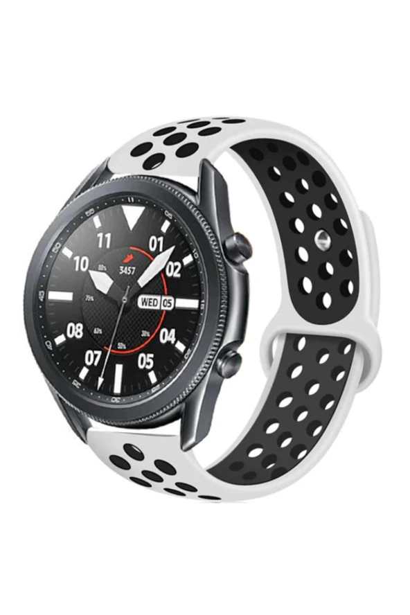 Huawei Watch Gt 3 Pro Ile Uyumlu 46mm Delikli Spor Kayış Beyaz-siyah