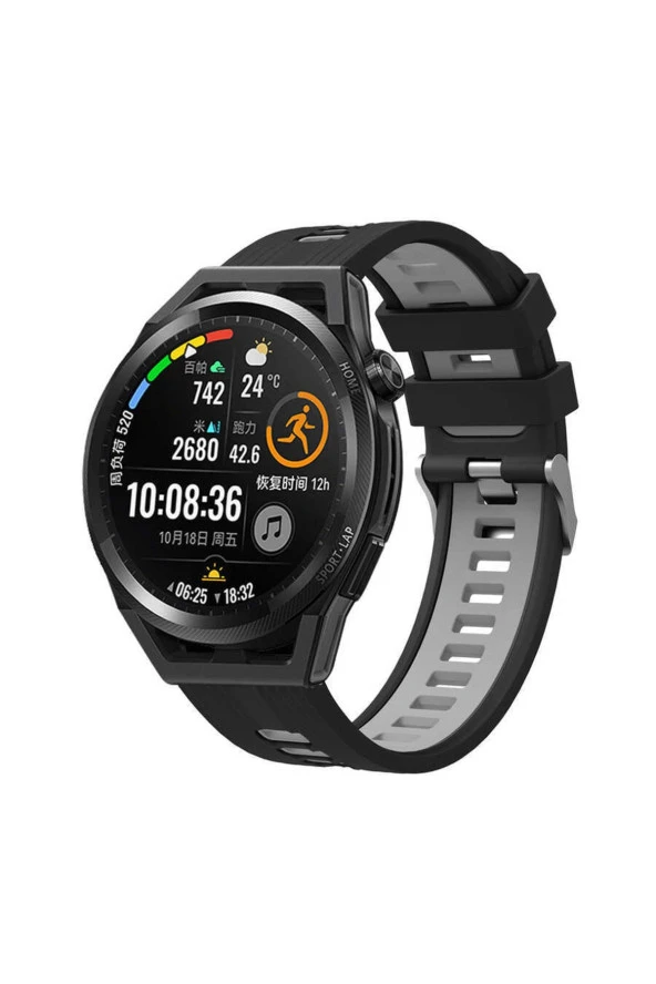 Huawei Watch Gt 3 Pro Ile Uyumlu 46mm Grealish Delikli Silikon Kordon Gri-siyah