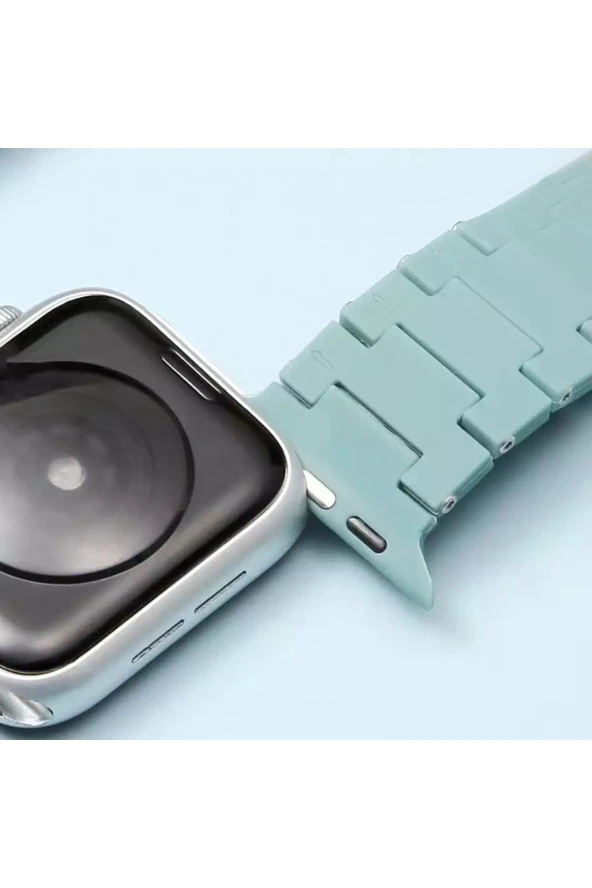 Apple Watch 4 İle Uyumlu Metal Görünümlü Çapraz Silikon Kayış 42-44mm Dalliance Kordon Koyu Yeşil - 4