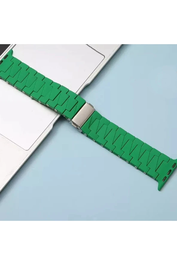 Apple Watch 5 Uyumlu Metal Görünümlü Çapraz Silikon Kayış 42-44mm Dalliance Kordon Turuncu - 5