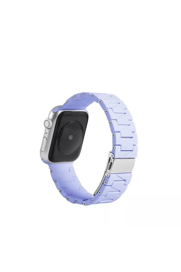 Apple Watch 4 Ile Uyumlu Metal Görünümlü Çapraz Silikon Kayış 42-44 mm Dalliance Kordon Lila