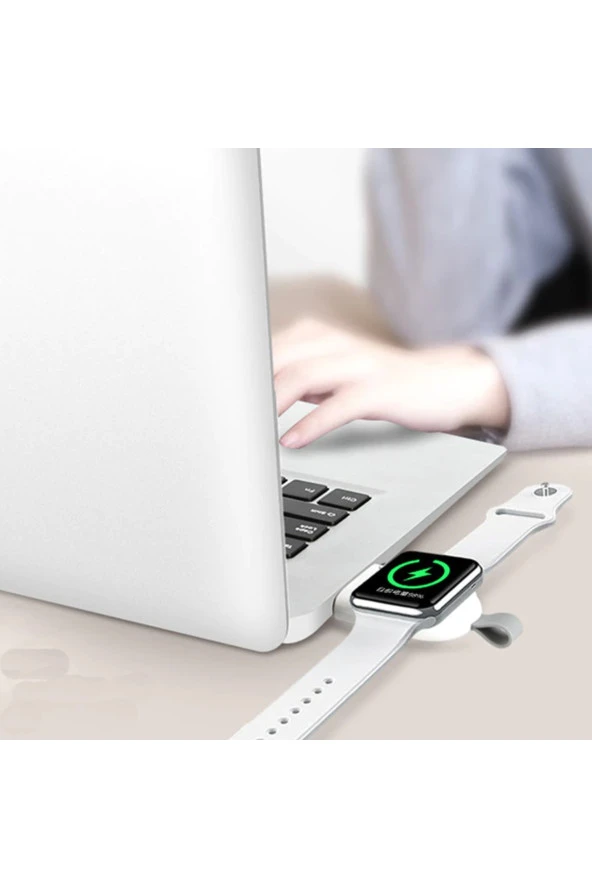 Apple Watch Serisi Ile Uyumlu Usb Manyetik Taşınabilir Kablosuz Şarj Cihazı Beyaz - Resim 7