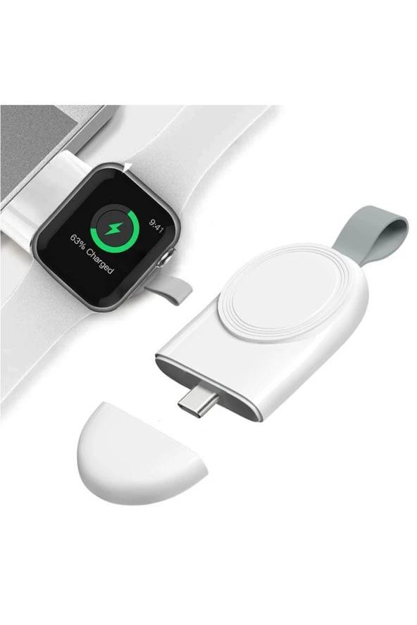Apple Watch Serisi Ile Uyumlu Type-c Manyetik Taşınabilir Kablosuz Şarj Cihazı Beyaz