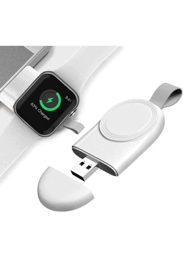 Apple Watch Serisi Ile Uyumlu Usb Manyetik Taşınabilir Kablosuz Şarj Cihazı Beyaz