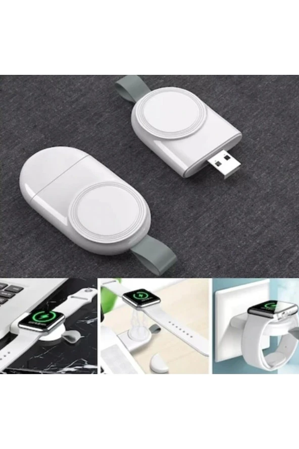 Apple Watch Serisi Ile Uyumlu Usb Manyetik Taşınabilir Kablosuz Şarj Cihazı Beyaz - Resim 5