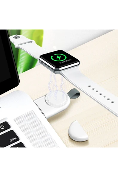 Apple Watch Serisi Ile Uyumlu Type-c Manyetik Taşınabilir Kablosuz Şarj Cihazı Beyaz - Resim 6