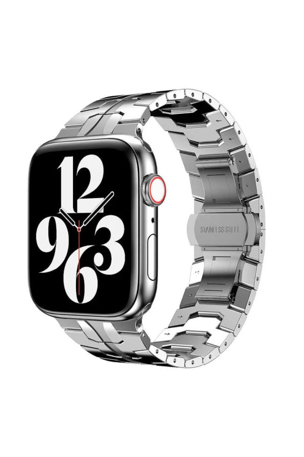 Apple Watch 7 45mm Ile Uyumlu Mahrez Metal Kordon Gümüş