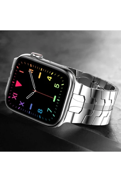 Apple Watch 3 44mm Ile Uyumlu Mahrez Metal Kordon Gümüş - Resim 2