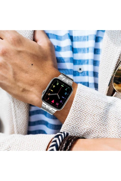 Watch 5 44mm Ile Uyumlu Mahrez Metal Kordon Gümüş - Resim 4