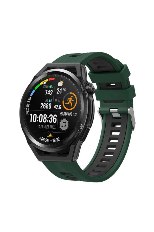 Xiaomi Amazfit Gts Grealish  Uyumlu Delikli Silikon Kordon Yeşil - Siyah