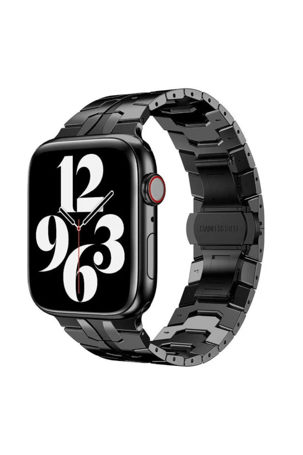 Apple Watch 7 45mm Ile Uyumlu Mahrez Metal Kordon Siyah