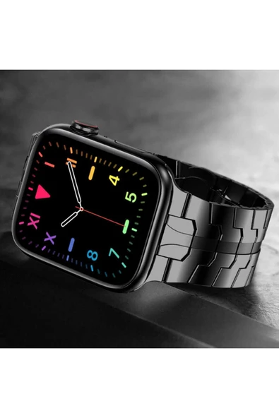 Apple Watch 3 42mm Ile Uyumlu Mahrez Metal Kordon Siyah - 2