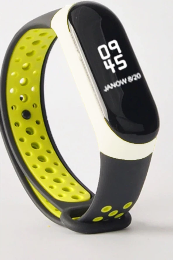 Mi Band 4 Sports Uyumlu Delikli Kayış Siyah Yeşil - Resim 2