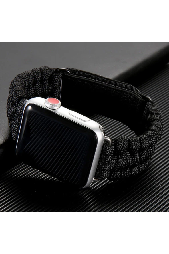 Apple Watch 3/4/5/6 Ile Uyumlu 40mm Kayış Hasır Örme Stricken Kordon Siyah - Resim 2