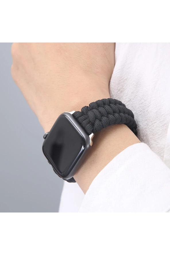 Apple Watch 3/4/5/6 Ile Uyumlu 42mm Kayış Hasır Örme Stricken Kordon Siyah - Resim 3