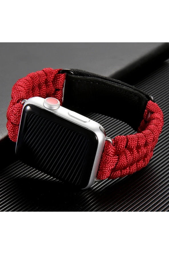Apple Watch 3/4/5/6 Ile Uyumlu 42mm Kayış Hasır Örme Stricken Kordon Kırmızı - Resim 2