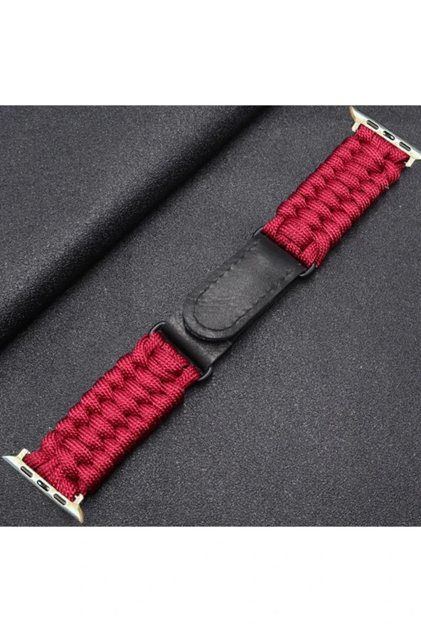 Apple Watch 3/4/5/6 Ile Uyumlu 38mm Kayış Hasır Örme Stricken Kordon Kırmızı ürün görseli