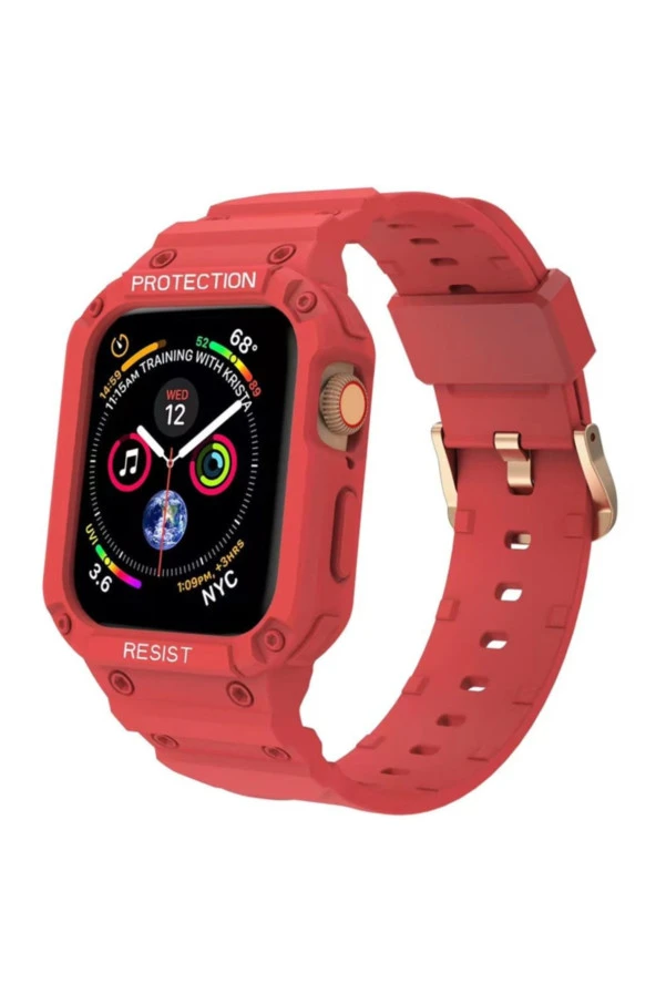 Apple Watch 7 Ile Uyumlu Double Protect 45mm Gnabry Antishok Kordon Kırmızı